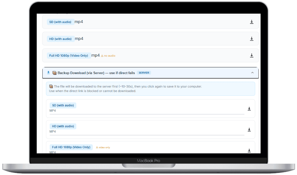 Select your desired quality and download the video