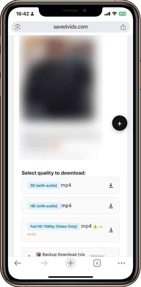 Select your desired quality and download the video