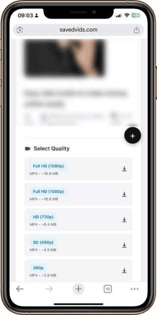 Click your preferred quality button and save the video to your device.
