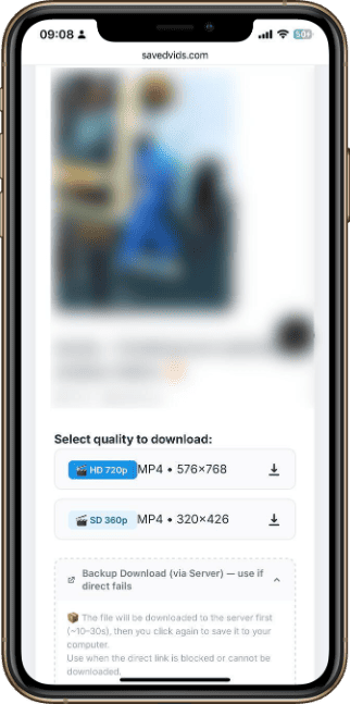 Select your preferred resolution. Use Backup Download if direct fails.